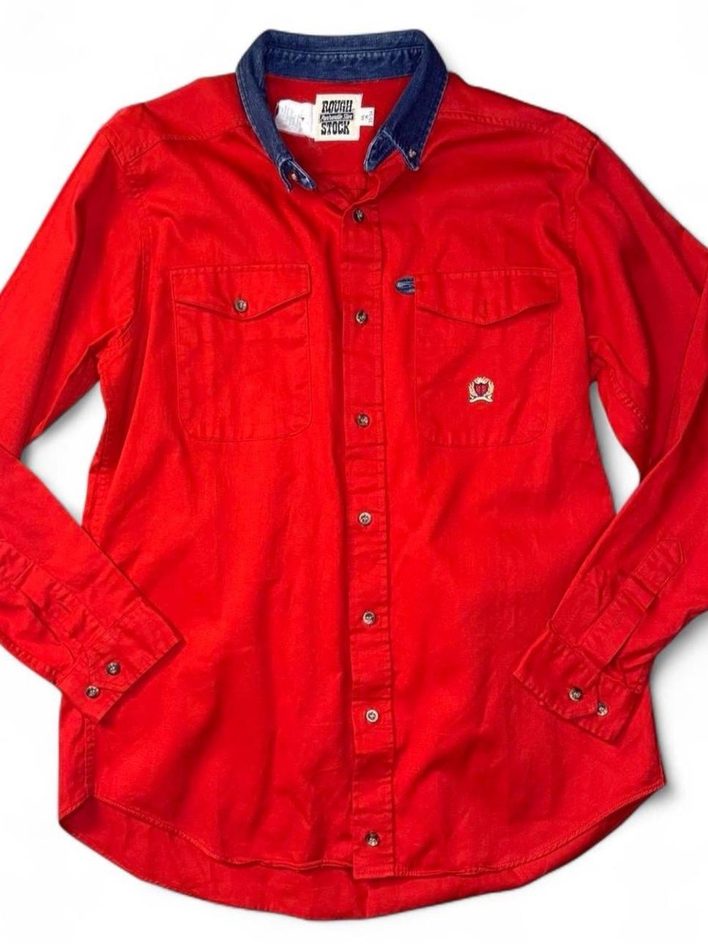Vintage Rough Stock by Panhandle Slim red button down denim trim M - 90s western